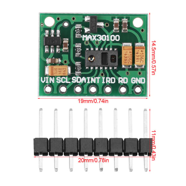 MAX30100 pulssioksimetri- ja sykesensorimoduulin kehityskortti Arduinolle