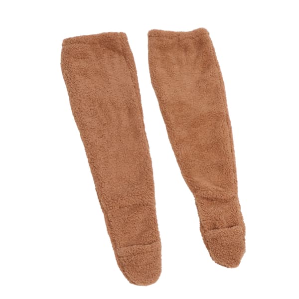 Over Knee Fuzzy Socks Vinter Hjem Sove Bløde Tykke Åndbare Plys Strømper Benvarmer Brun