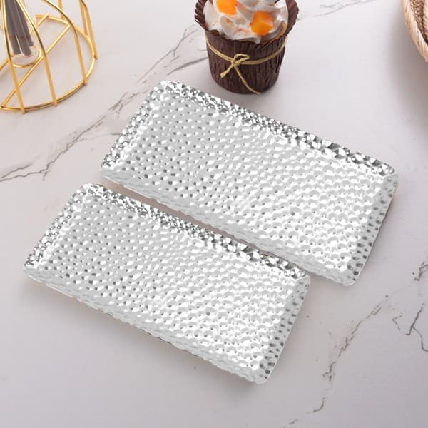 Serveringsbricka i rostfritt stål Elegant luktfri fat för vardagsrum sovrum kök badrum 19,5x9,5 cm Silver