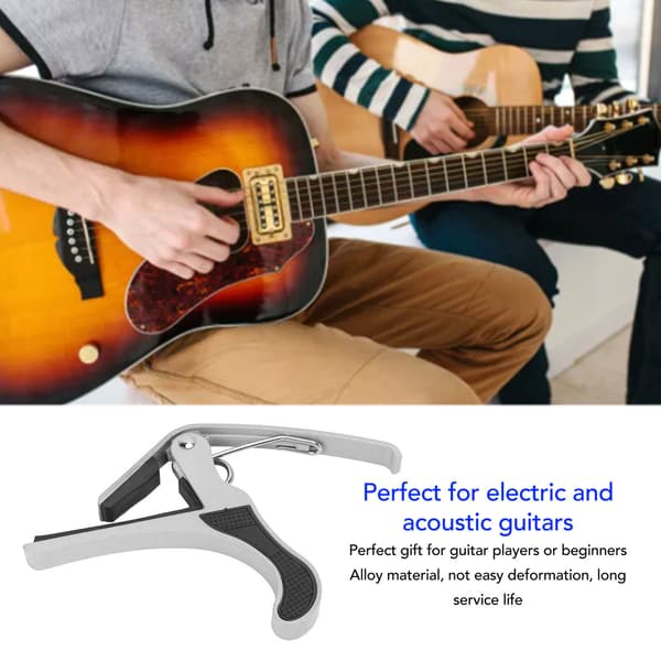 Alloy Quick Clip Gitarr Capo Set med 2 Plektrum för Elektrisk Akustisk Ukulele Banjo Mandolin Silver