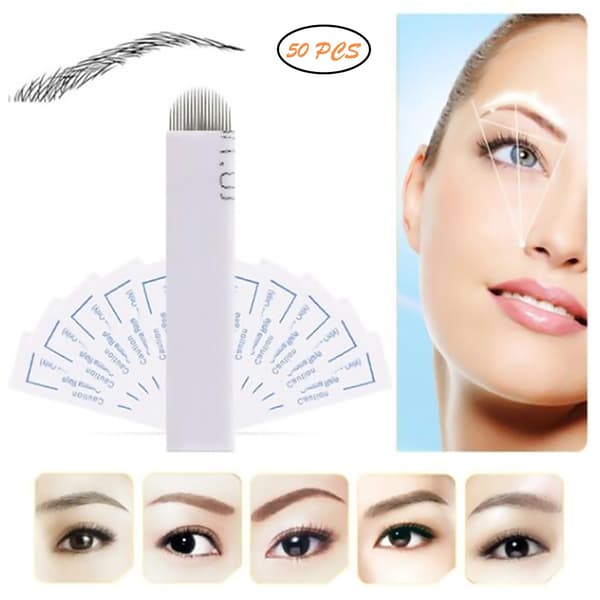 50 st/set böjda 18 nålar semi-permanent dimma ögonbryn Microblading blad sminknålar