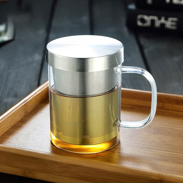 450 ml tekopp i borosilikatglas med lock och tesil