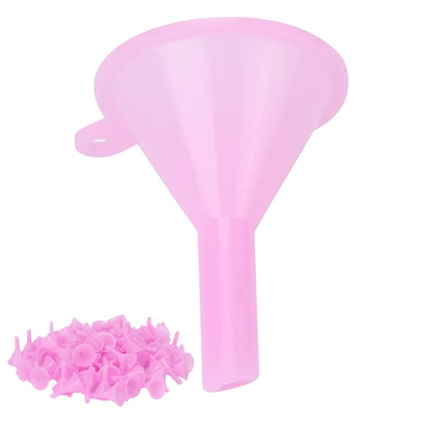 100 stk. mini-tragt i plast til tonere og kosmetik, lyserød