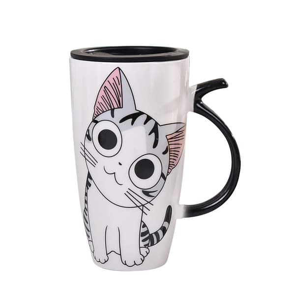 Söt katt keramisk kaffemugg med lock 600ml
