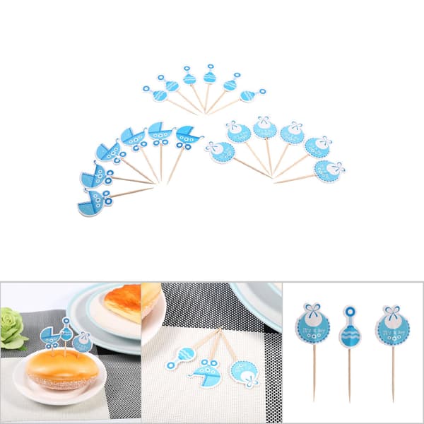 18 söta cupcake-toppar för barn, pojkfödelsedag, babyshower (blå)