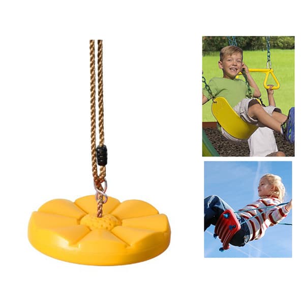 Gul kraftig PE-rep gungsits för barn, trädgårdslek, tuff plastsits