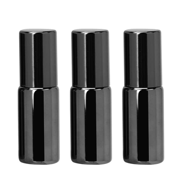 3 stk. Professionel Glas Parfume Rollerflaske Bærbar Æterisk Olie Roll On Flaskesæt 5ml Sort