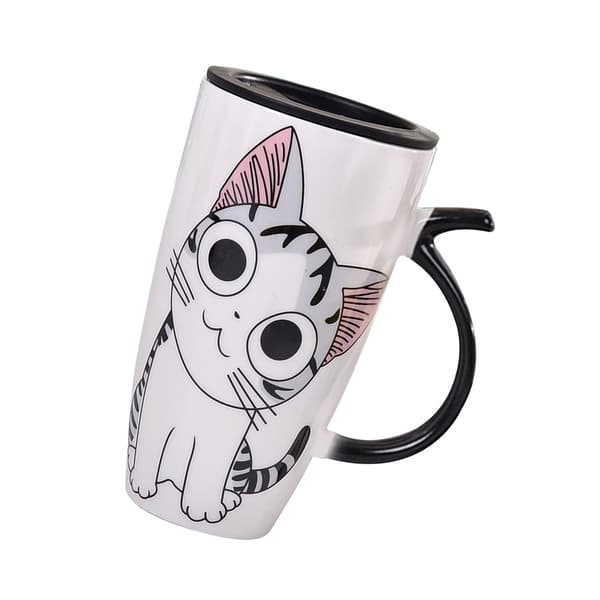 Söt katt keramisk kaffemugg med lock 600ml