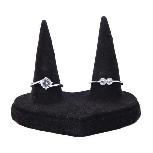 Sort fløjl fingerringholder udstillingspræsentation stand smykker ringe organizer (2 fingre)