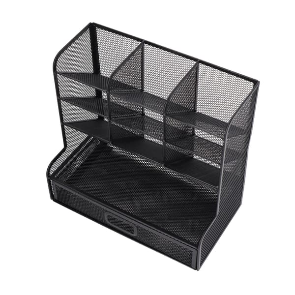Netpenholder med vippefunktion, 9 rum, bundskuffe, sort, vertikal struktur, perspektiv netpenholder