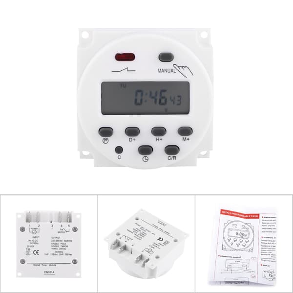 24V Programmerbart Timerrelæafbryder, LCD Digital Mikrocomputer, AC/DC Elektronisk, 7-dages Cyklus