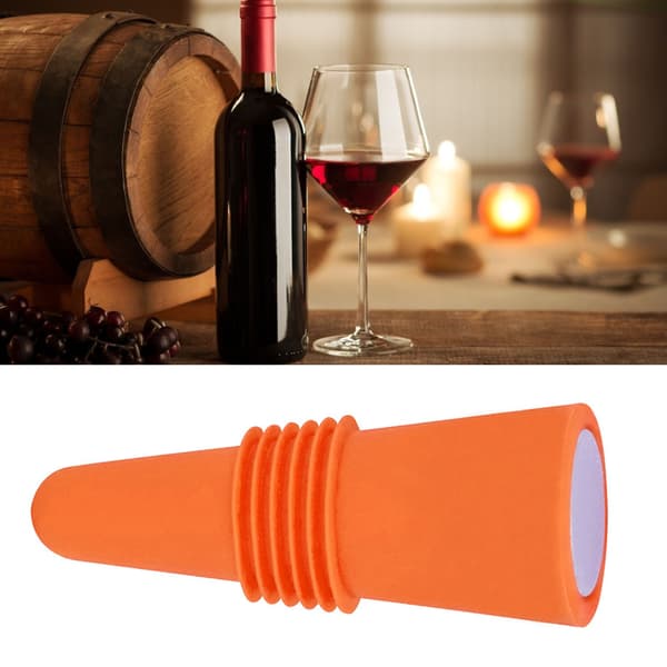 Fødevaregodkendte silikone vinpropper, rustfrit stål, 6,1x2,35 cm, genanvendelige dekorative propper til flasker, orange