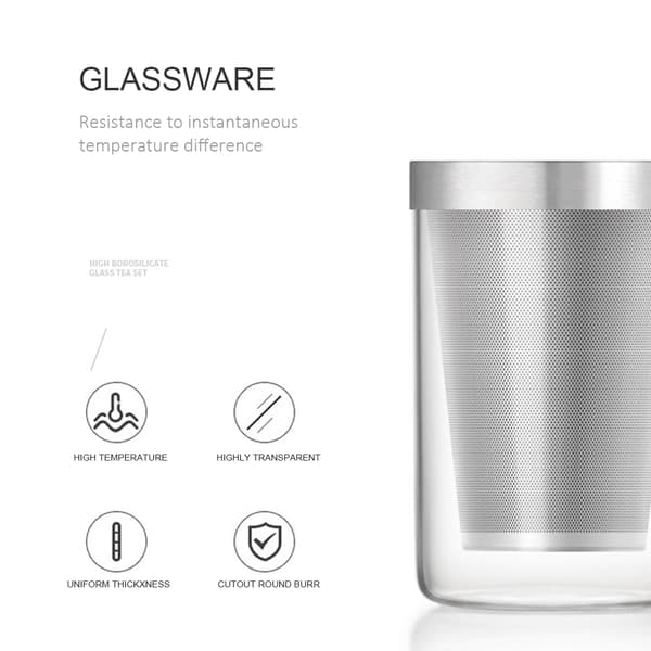 450 ml tekopp i borosilikatglas med lock och tesil