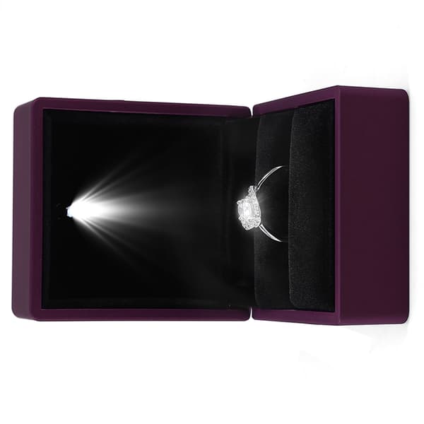 Lila LED-belyst ringförvaringslåda Smyckesdisplay Presentfodral