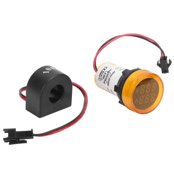 AD101-22VAM AC/DC Voltmeter Ammeter Dobbelt Display, 50-500V 0-100A, Gul LED, 22mm