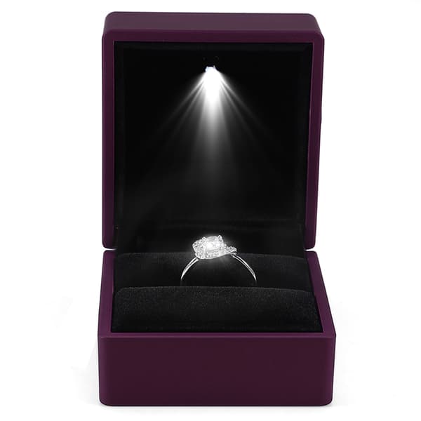 Lila LED-belyst ringförvaringslåda Smyckesdisplay Presentfodral