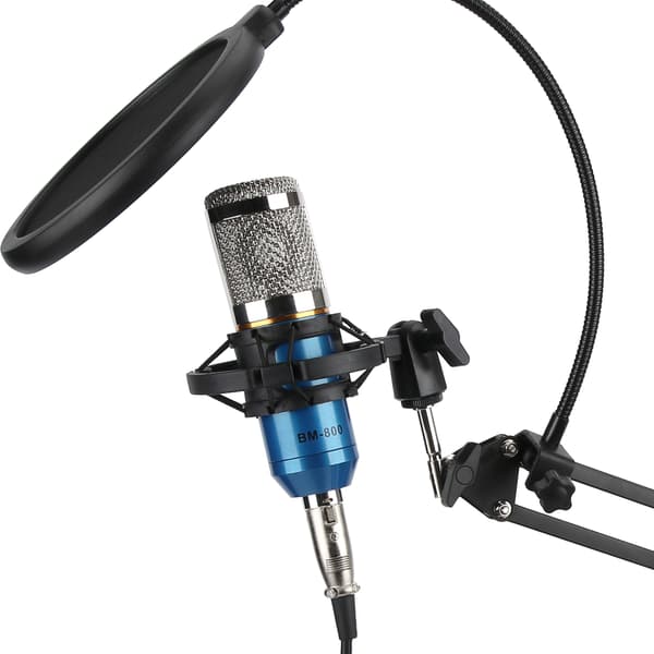 USB Studio Kondensatormikrofonset med bomarm, blått silverrör, för streaming Podcast PC