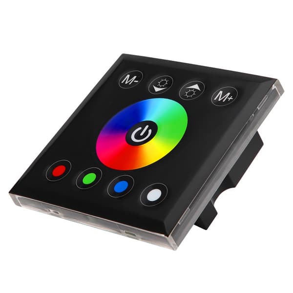 Levende RGBW LED Touch Screen Controller med lysdæmper, vægmonteret, sort, til LED-strip lys