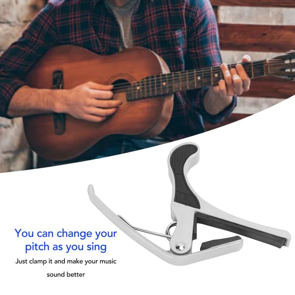 Alloy Quick Clip Gitarr Capo Set med 2 Plektrum för Elektrisk Akustisk Ukulele Banjo Mandolin Silver