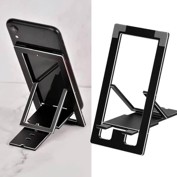Justerbar skrivebords telefonholder foldbar aluminiumslegering tabletstativ sort til kontor