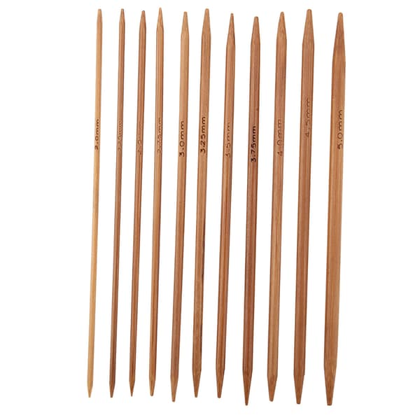 Set med 11 dubbelspetsiga stickor i bambu, 11 storlekar (13 cm)