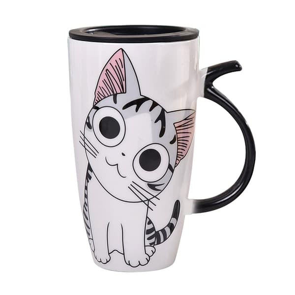 Söt katt keramisk kaffemugg med lock 600ml
