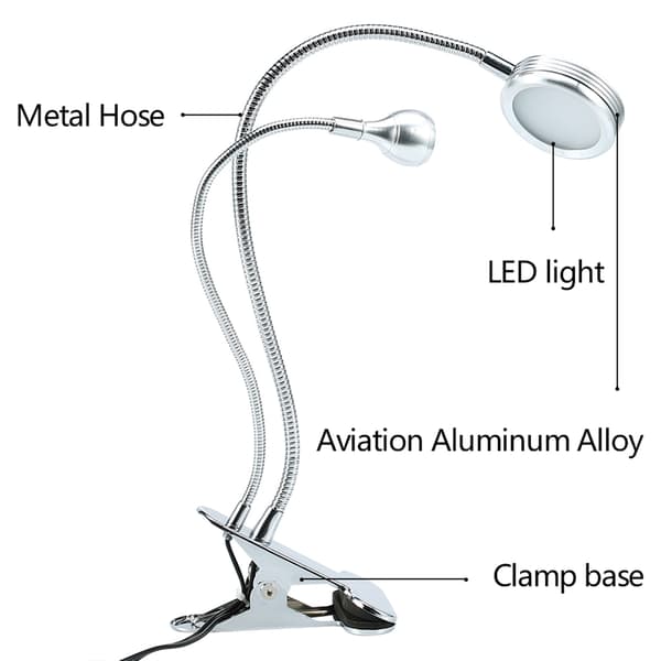 2i1 Bærbar USB Makeup Tatovering Permanent LED Lampe Justerbar Øjenvippe Manicure Lys