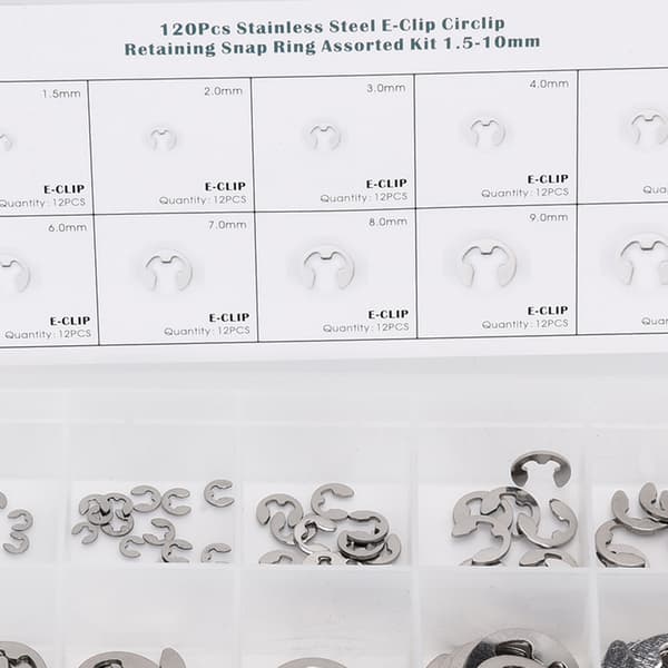 120 stk. rustfrit stål udvendig låsering sortiment, E-clip skive sæt, 1,5-10 mm
