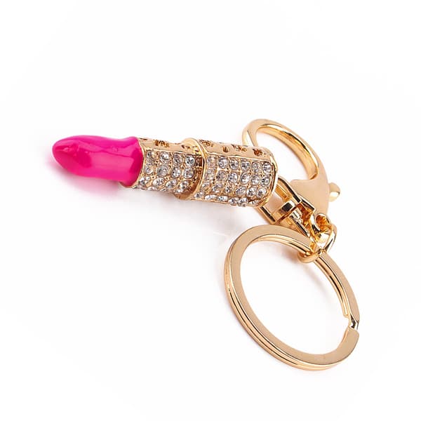 Nyckelring med läppstift i kristall och strass, väskberlock, present