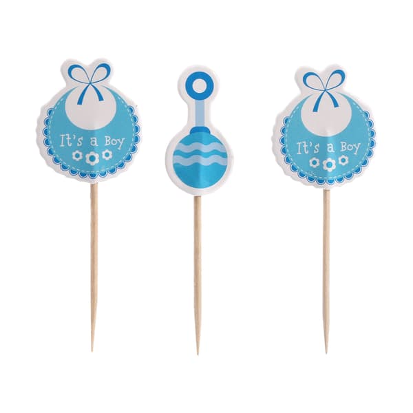 18 søde cupcake-toppere til børn, drengefødselsdag, babyshower (blå)