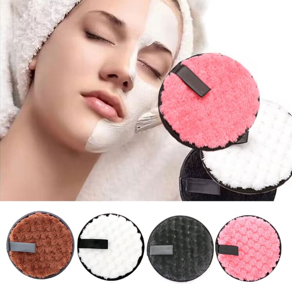 4 stk. Makeupfjernerpuder Runde Dobbeltsidede Genanvendelige Bløde Bærbare Vaskbare Makeup Mikrofiberpuder