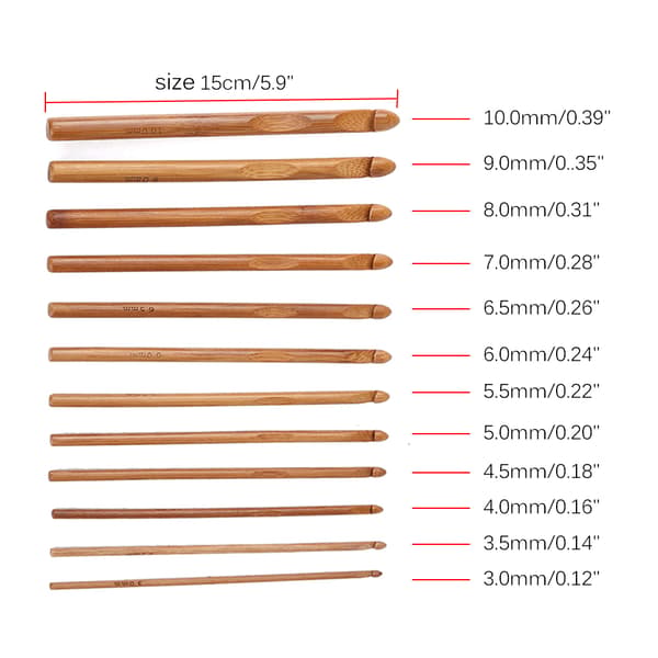 12 st/set Förkolnade Bambustickor Virknålar Tröjstickor Garnvävningsverktyg