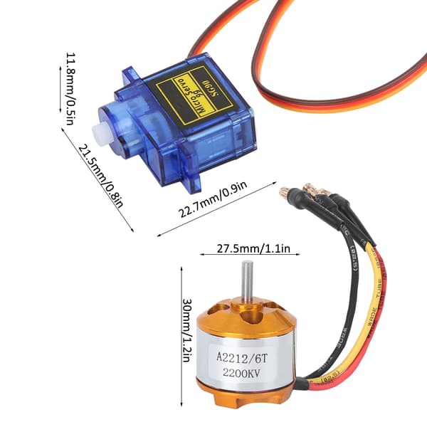 Fjernstyret flysæt: 2200KV børsteløs motor, 30A ESC, 9G mini servo, 6035 propelpakke til fly