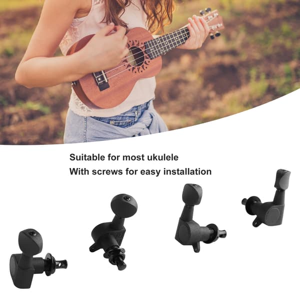 4 stk. metal ukulele stemmeskruer med skruer, forseglede stemmeknapper, mat sort til Uke