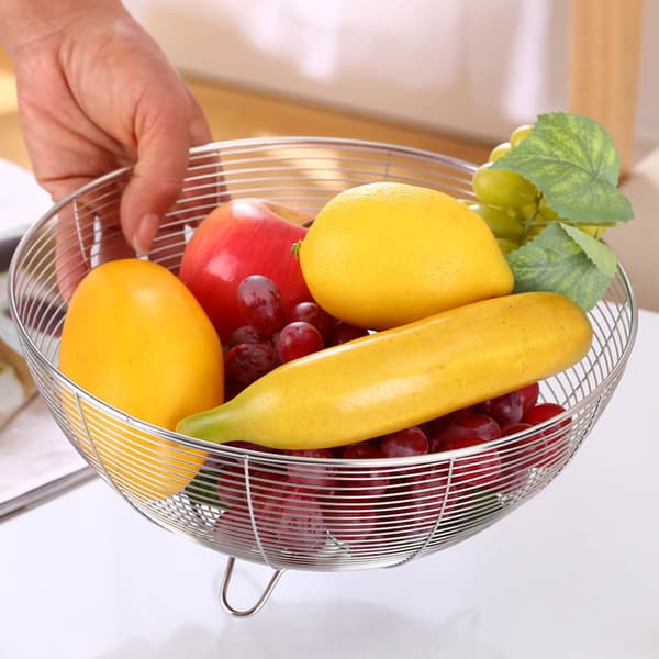 Fruktskål i rostfritt stål Dekorativ Kök Grönsaksavlopp Durkslag