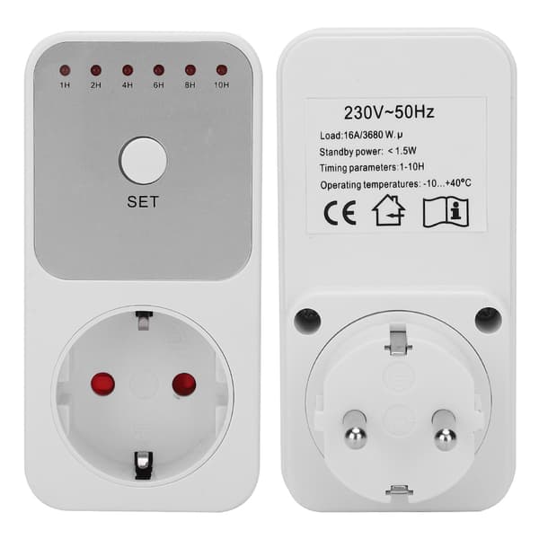 EU-stik 230V Timer Strømstikafbryder, Digital Nedtællingscontroller, Hvid, 1 pakke
