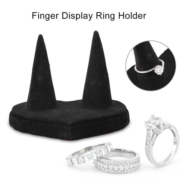 Sort fløjl fingerringholder udstillingspræsentation stand smykker ringe organizer (2 fingre)
