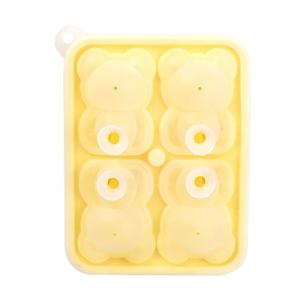 4-pack silikonisbitsform björnformad bricka för whisky, cocktail, ljusgul