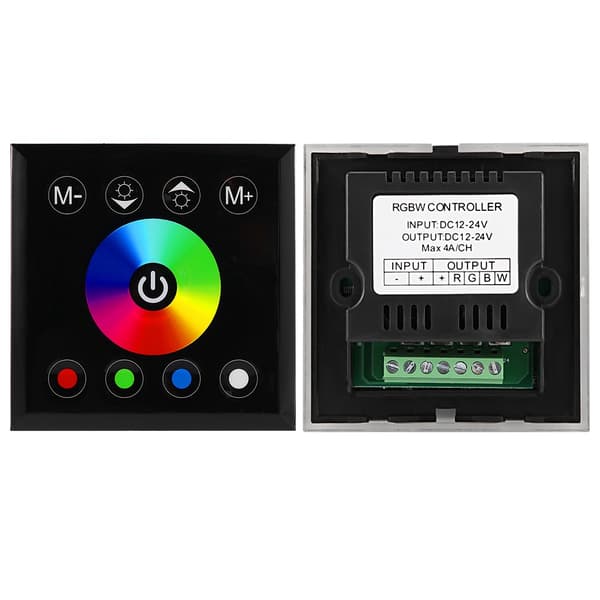 Levende RGBW LED Touch Screen Controller med lysdæmper, vægmonteret, sort, til LED-strip lys