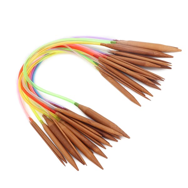 Flerfärgad plaströr kolsyrade dubbla ringformade bambu tröjstickor (40 cm/15,7 tum)