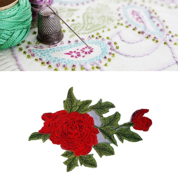 Rose Patch 10.2x7.1in Udsøgt tekstur Holdbar polyester Multifunktionel blomsterpatch til tøj taske sko