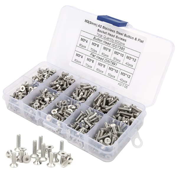 600 stk. M6 unbrakoskruesæt - 304 rustfrit stål pan/fladhoved hardwarekit