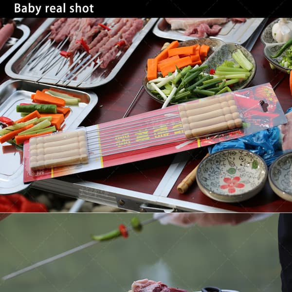 10-pak grillspyd i rustfrit stål med træhåndtag, grillpinde