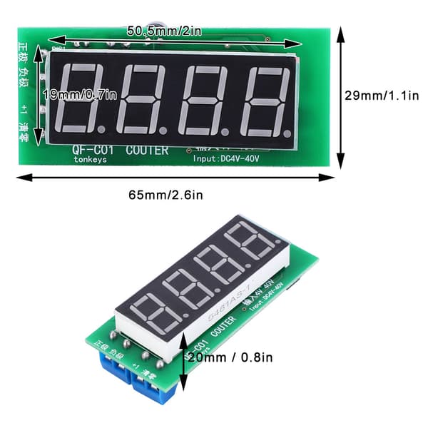 Digital tæller 4-cifret LED-display DC4-40V Hukommelsesbackup QF-C04 Panelmontering