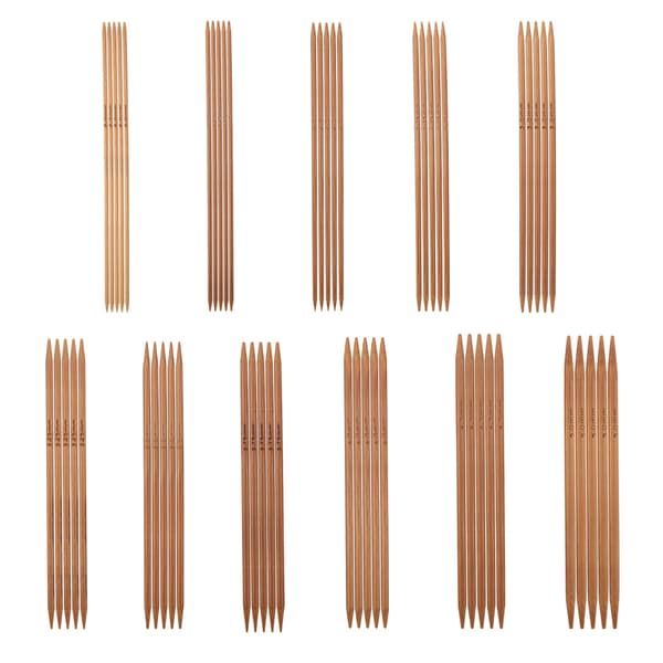 Set med 11 dubbelspetsiga stickor i bambu, 11 storlekar (13 cm)