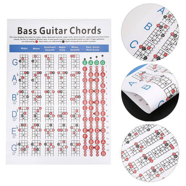 Basgitarr Greppbräda Diagram 4-strängad Nybörjare Fingerövning Musikinstrument Tillbehör