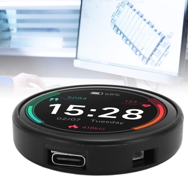 1x ESP32 1,28 tommer cirkulær touch LCD udviklingskort 240x240 IPS WiFi BT modul ABS sort + plastikboks