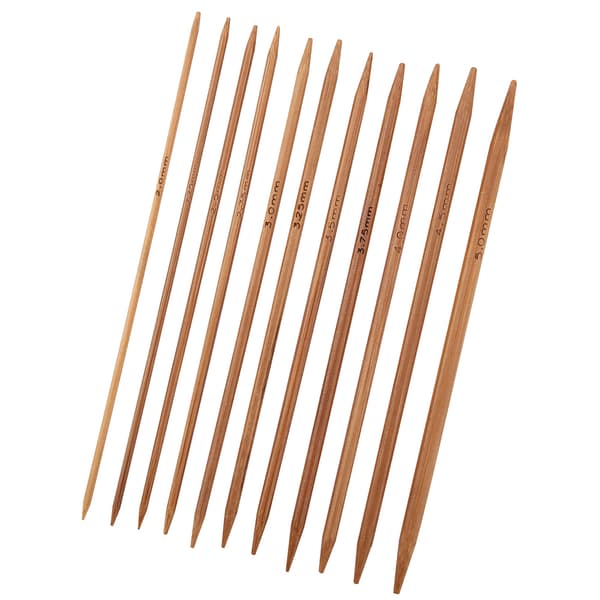 Set med 11 dubbelspetsiga stickor i bambu, 11 storlekar (13 cm)