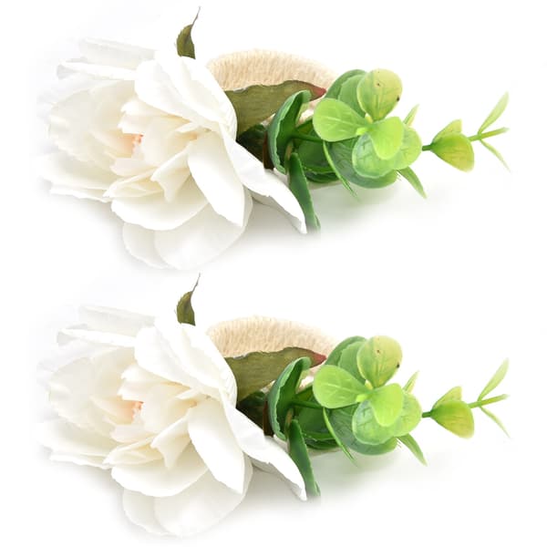 2 hvide simulerede blomsterservietringe, 2-pak Hampereb Servietspænde til hotel vestlig spisning