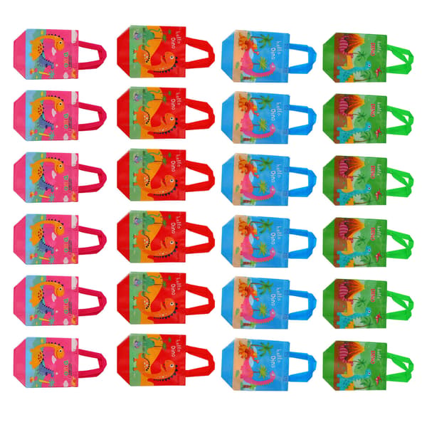 24 stk. søde dinosaur-gaveposer, foldbare nonwoven dinosaur-festposer til fødselsdagsfester og babyshower